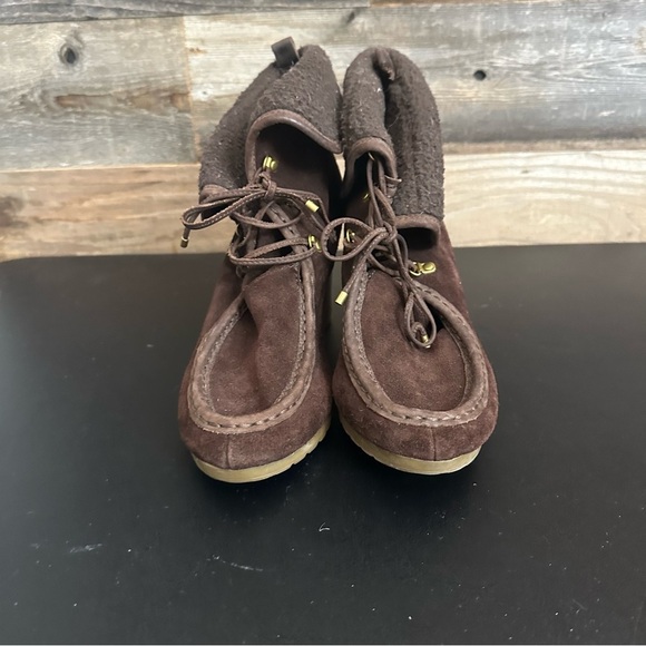 Tommy Hilfiger Brown Zaria Boots Suede Wedge Bootie Womens  Size 10 Fold Over - Picture 6 of 11